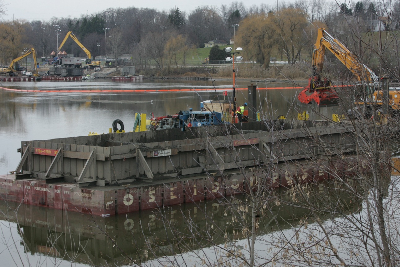 POSEIDON dredging barge with excavators on the Sheboygan River