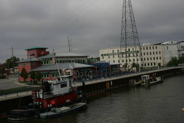 tugboat ROCHELLE KATE at the working riverfront, J.J. Koepsell Company building
