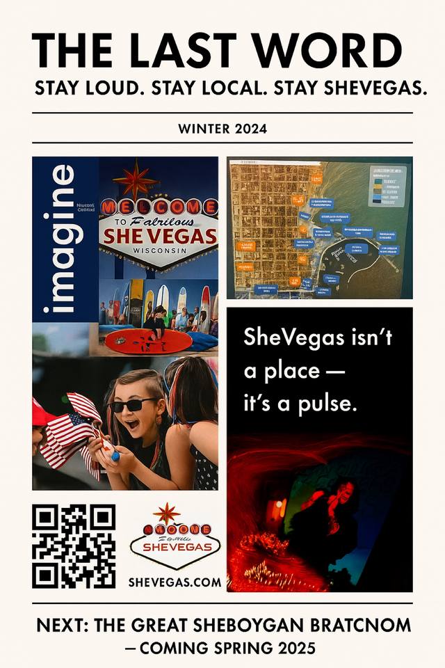 'THE LAST WORD — Stay Loud. Stay Local. Stay SheVegas.' Winter 2024 collage poster